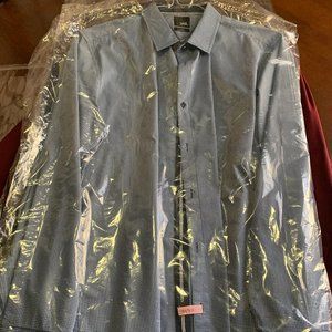 Dress Shirt Large Slim Fit Long Sleeve Button Down YD BLUE/LT BLUE/WHITE